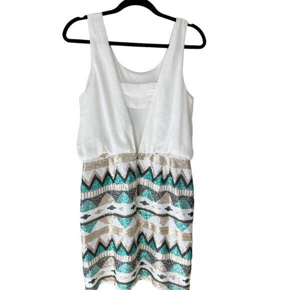 Myan Sequin Dress Southwestern White Gold Green Black M - Picture 4 of 9